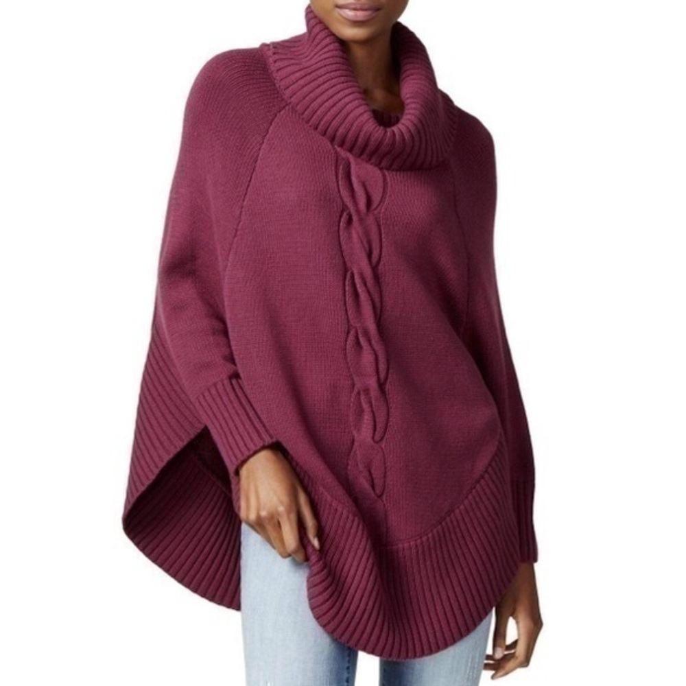 Maison Jules Womens Cable Knit Turtleneck Poncho